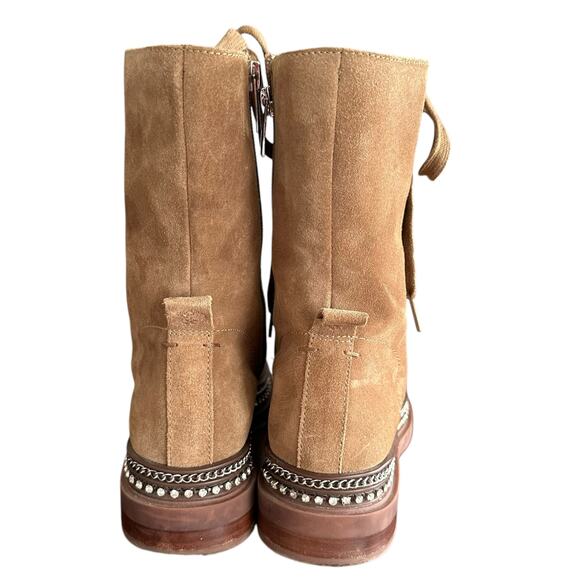 Vince Camuto Women's Branda Lace Up Booties Tan Suede Chains & Rhinestones - 8 - Picture 7 of 11
